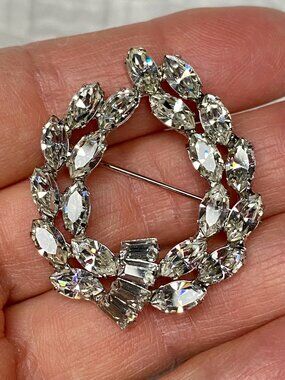 Vintage B. David Signed Rhinestone Brooch Pin Holiday Party Glam